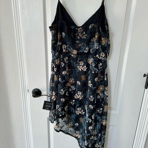 NWT Lulus Dark Teal Floral Velvet Asymmetrical Dress